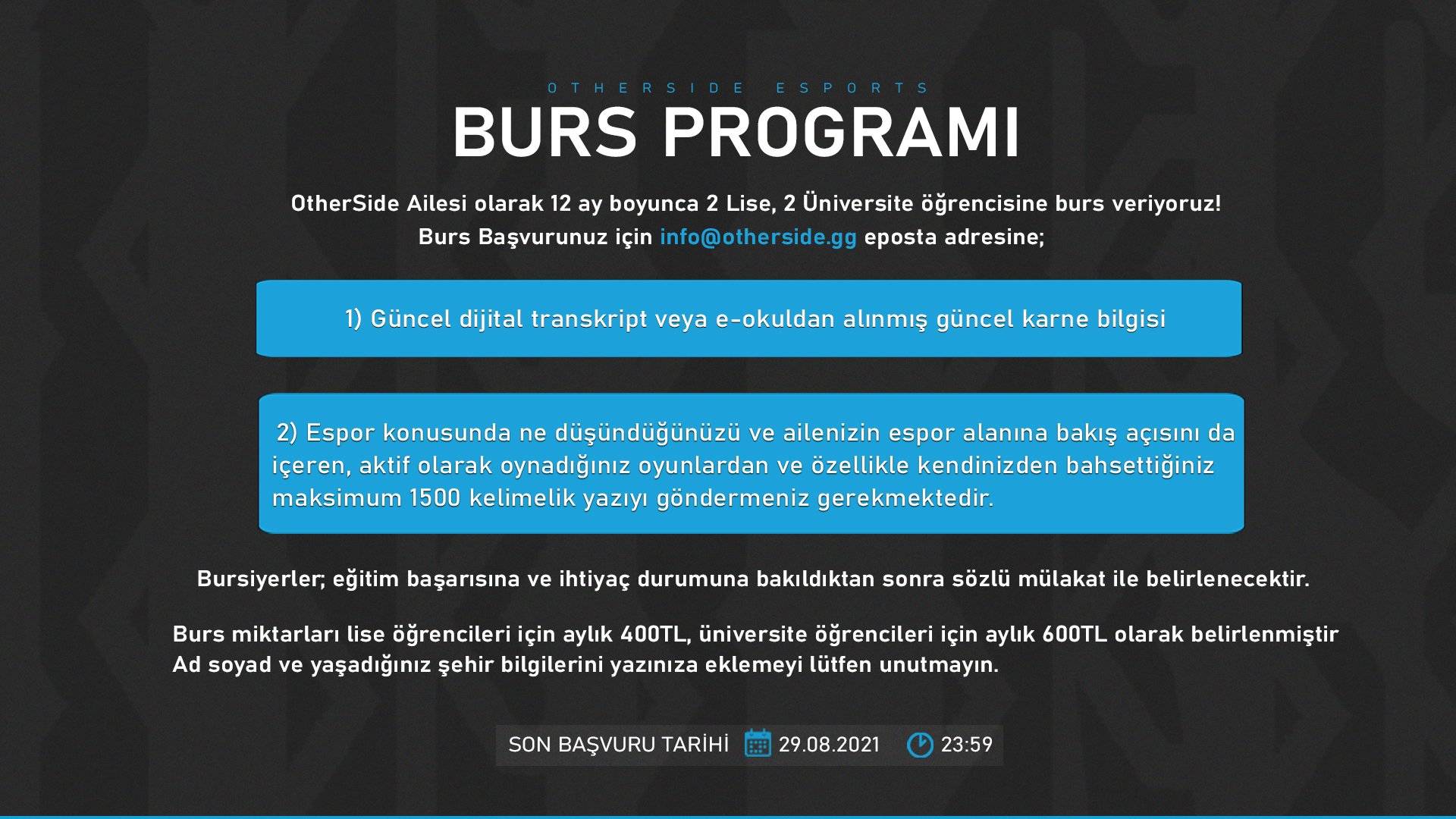 OtherSide Esports Bursuna Nasıl Başvurulur?